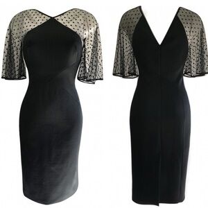 Karen Millen Black Dot and Tulle Pencil Dress Size 6